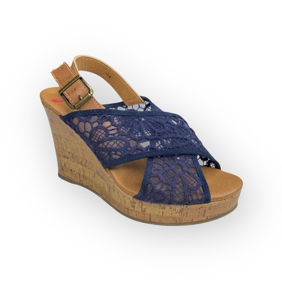 Jellypop  Peaches Lace Platform Slingback Wedge Heel Espadrille Sandal  Navy  - Picture 15 of 16